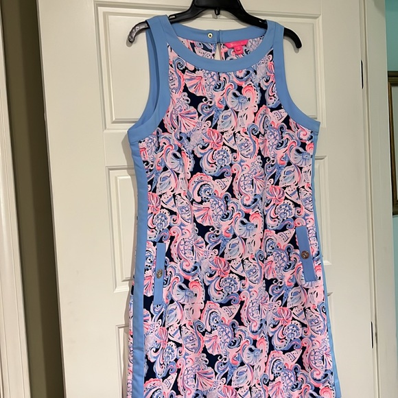 Lilly Pulitzer Dress Angie shift dress high tide navy shells 14 pink blue - Picture 5 of 7